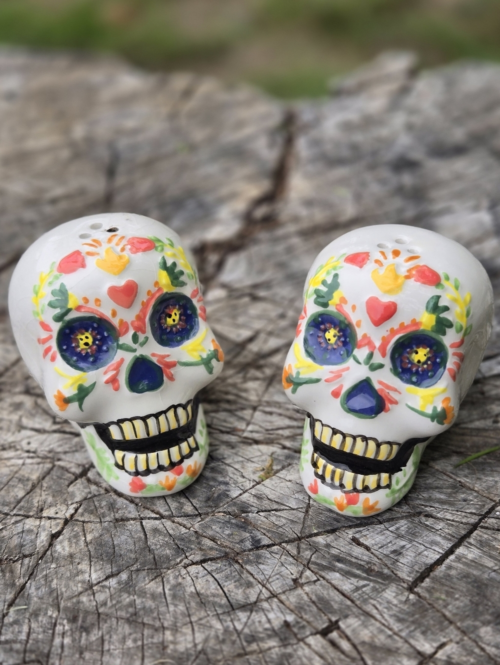Sugar Skull Day Of The Dead Salt & Pepper Ceramic Handpainted  Shakers